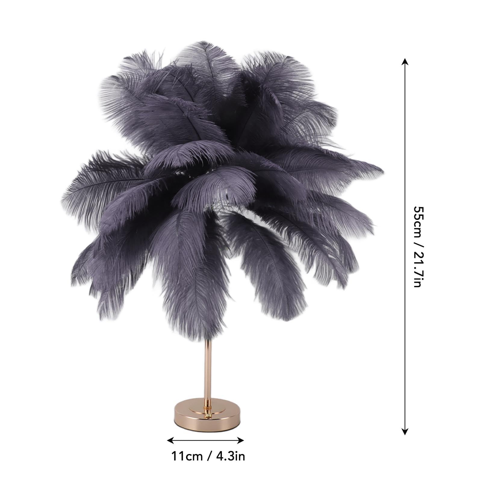 Topiky Lámparas de Mesa Inalámbricas, Luz de Escritorio con Control Táctil, Lámpara de Noche LED con Linterna Recargable, Luz Nocturna de Plumas de Avestruz, Lámpara de Dormitorio (Gris)