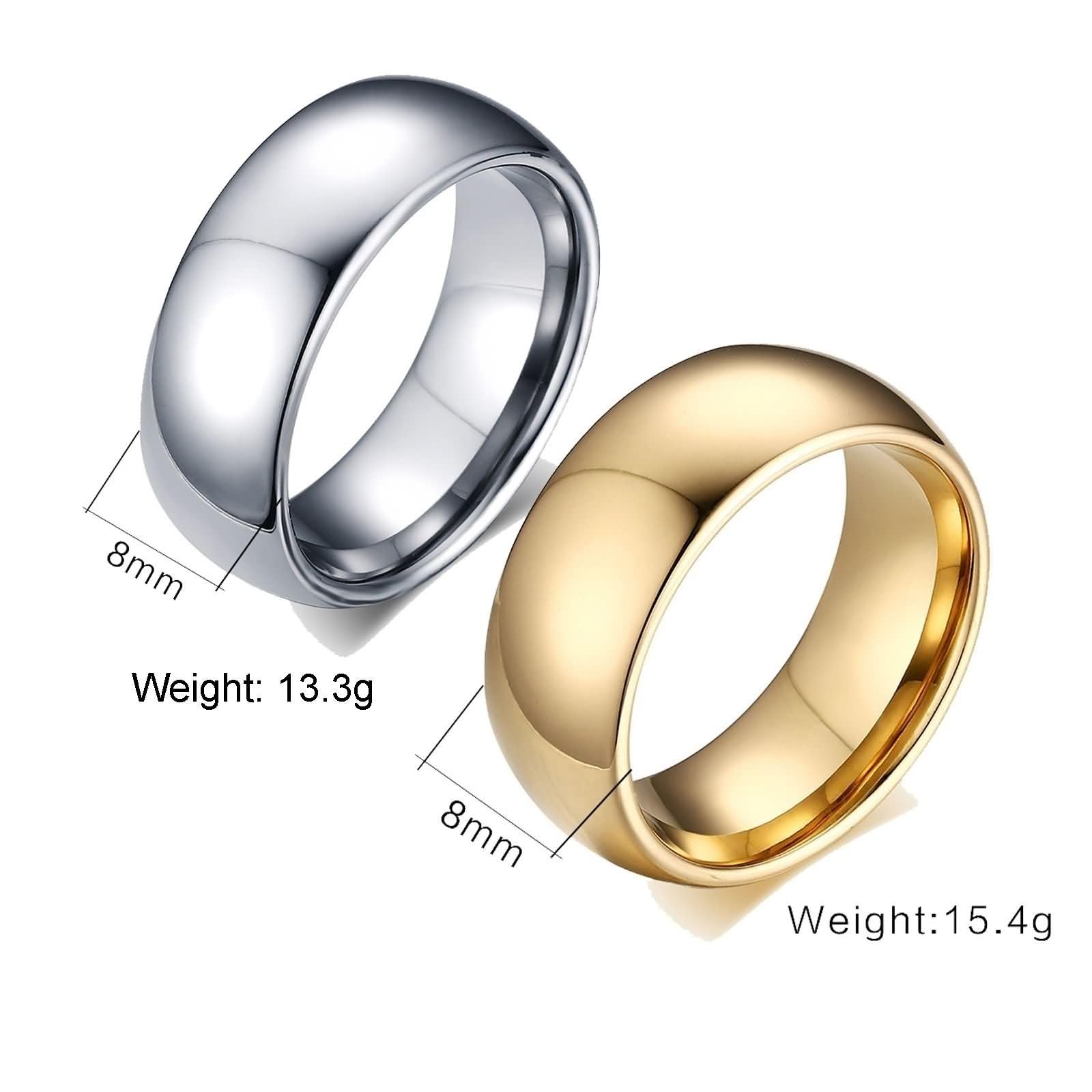 Daesar Bague de Promesse Couple, Anneau Bague Femme et Homme Tungstène Ronde Poli Simple 8MM Bague de Fiancaille Argent Or