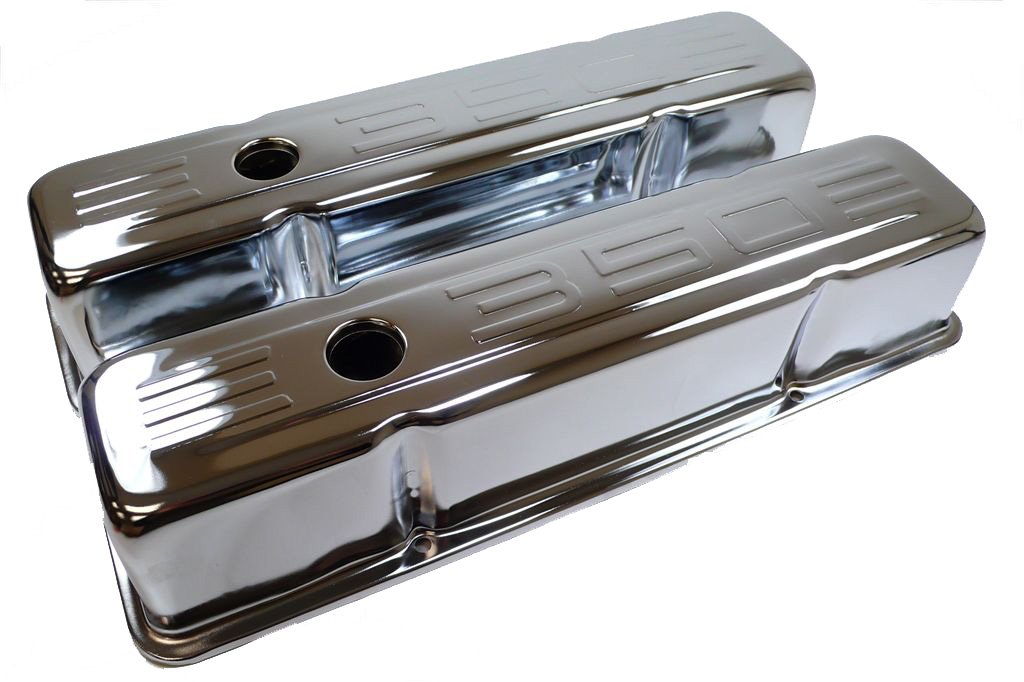 195886 Chevy Small Block 350 Tall Steel Valve Covers Chrome w/ 350