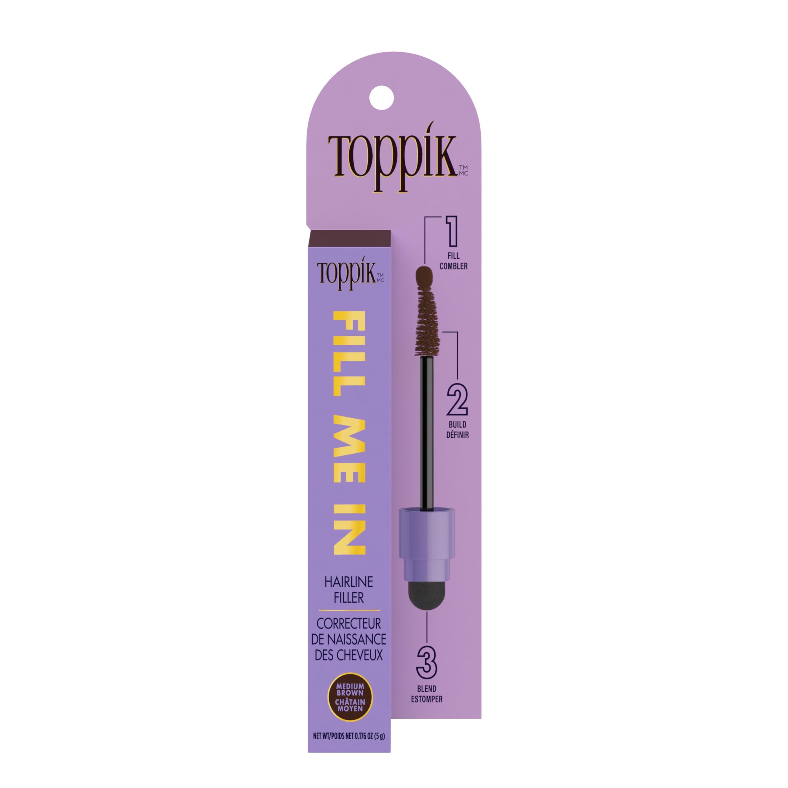 Toppik Fill Me In Hairline Filler, Hair Color Root Touchup, Hair Fibers Wand, Fills In Thinning Hairline, Hair Styling Product, 0.176 oz (5 g), Dark Brown