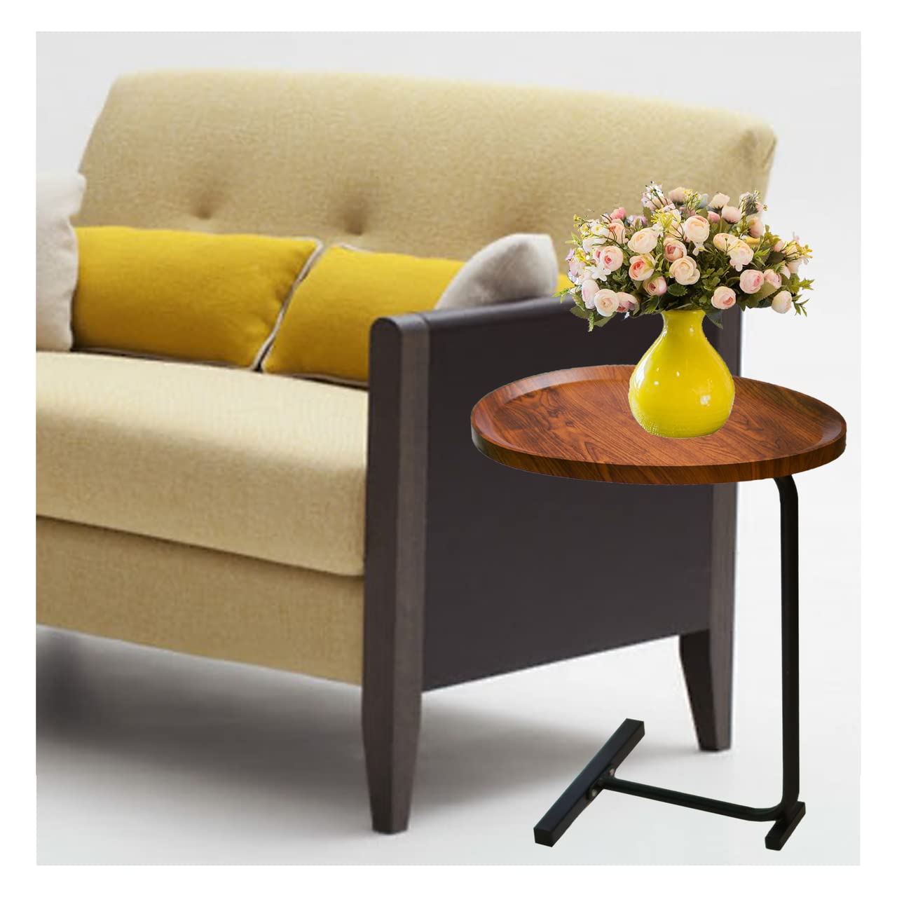 MENYCNJ C Shaped Table for safa Small C Side Table for Living Room and Small Spaces- Easy Assembly, C Shaped Round End Table for Couch and Bed, Night Stand for Bedroom, Wood/Black