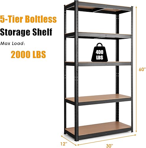 Miniatura 3 de Tangkula Estantes de almacenamiento de metal, organizador de marco resistente de 60 pulgadas, estante de garaje de 5 niveles, estantería de