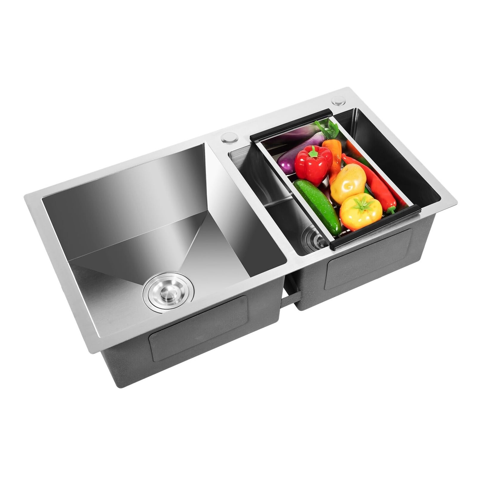 Fregadero de cocina doble de acero inoxidable para instalación encastrada