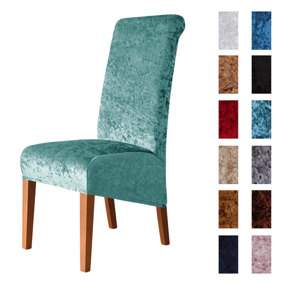Odot Chair Covers Set of 2/4/6, Elastic Dining Chairs Seat Covers Solid Colour Velvet Dining Chair Covers, Washable High Back Stretch Chair Cover for Restaurant (Turquoise,Set of 2)