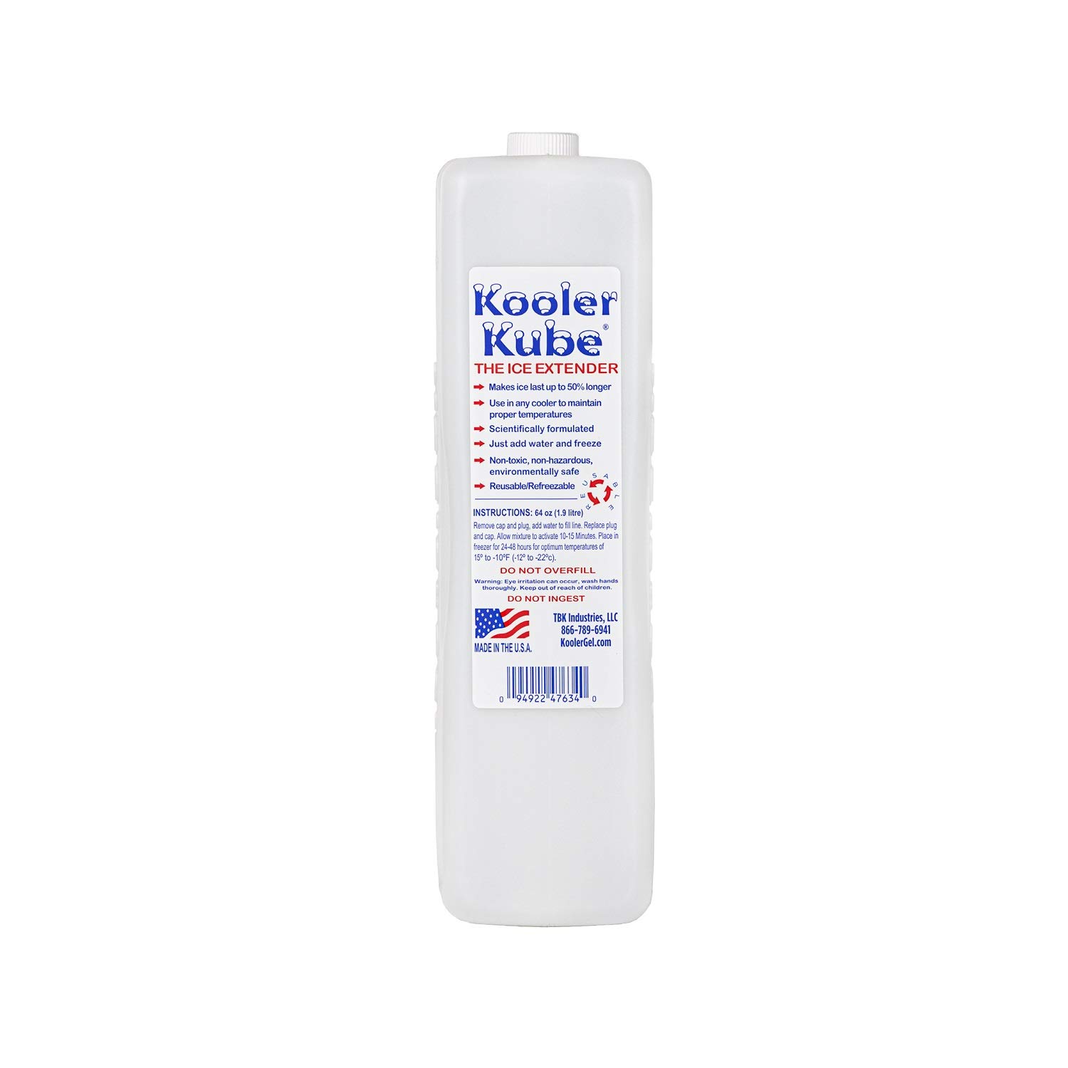 Kooler KubeIce Extender, 2 Liter KoolerGel Cooler Ice Pack Lasts 50% Longer, Reusable