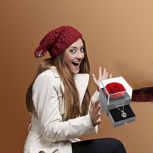Miniatura 5 de Regalos para el día de la madre rosa roja con collar "I Love You", flores eternas, regalos de rosas para mujeres, mamá, esposa y novia en el día de