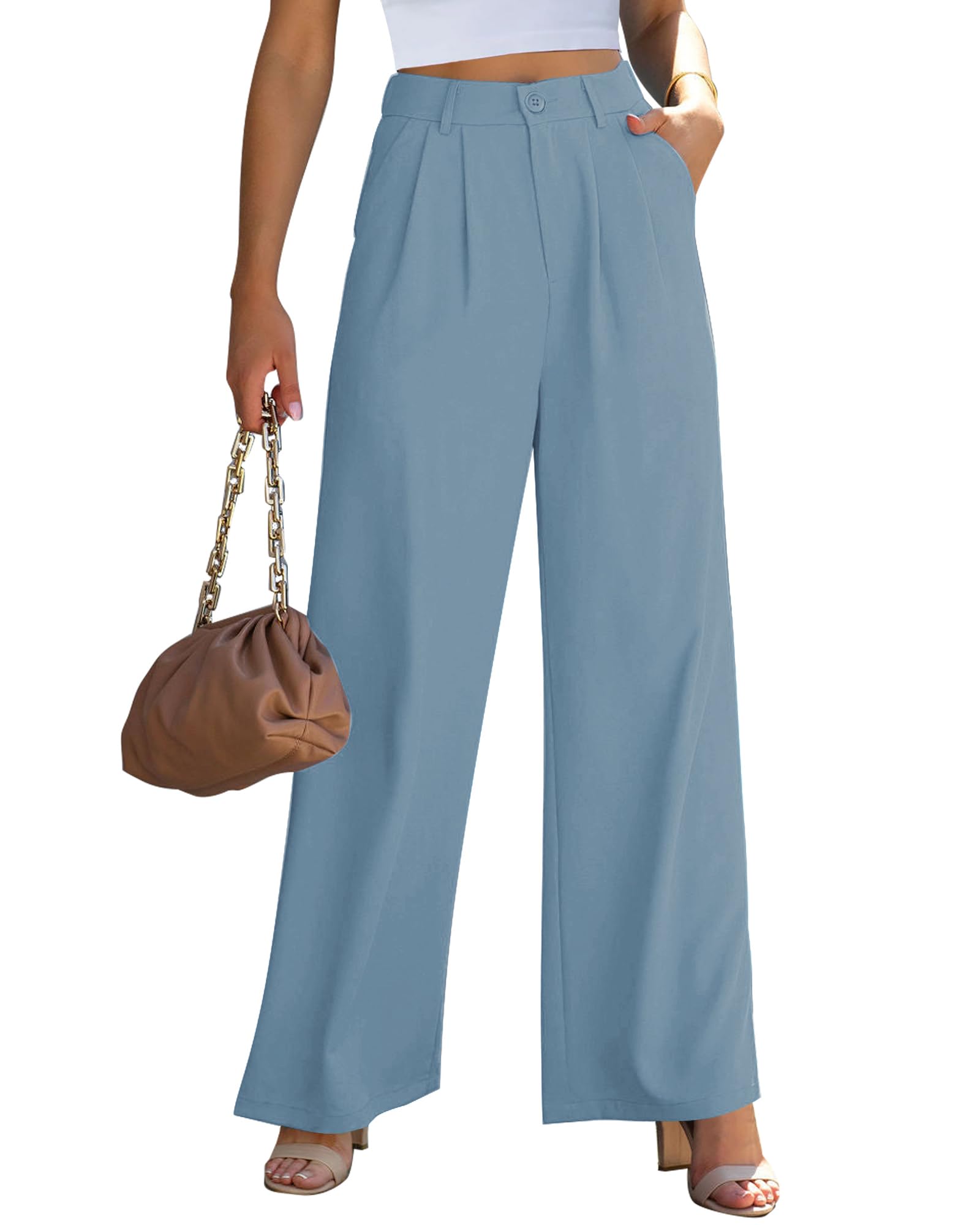 GRAPENT Pantalones de pierna ancha para mujer, para trabajo, negocios, informales, de cintura alta, elegantes, pantalones fluidos para la oficina
