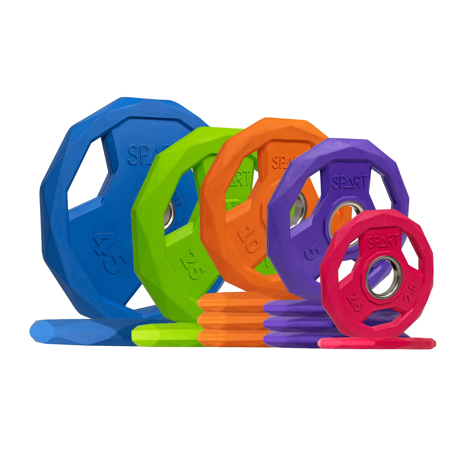 SPART Color Coded Weight Plate 2-Inch Rubber Coated Olympic Grip Plate for Barbell, Solid Cast Iron Weight Plates for Strength Training, Weightlifting, Crossfit, Home Gym, 2.5LB/5LB/10LB/25LB/35LB/45LB, Pair