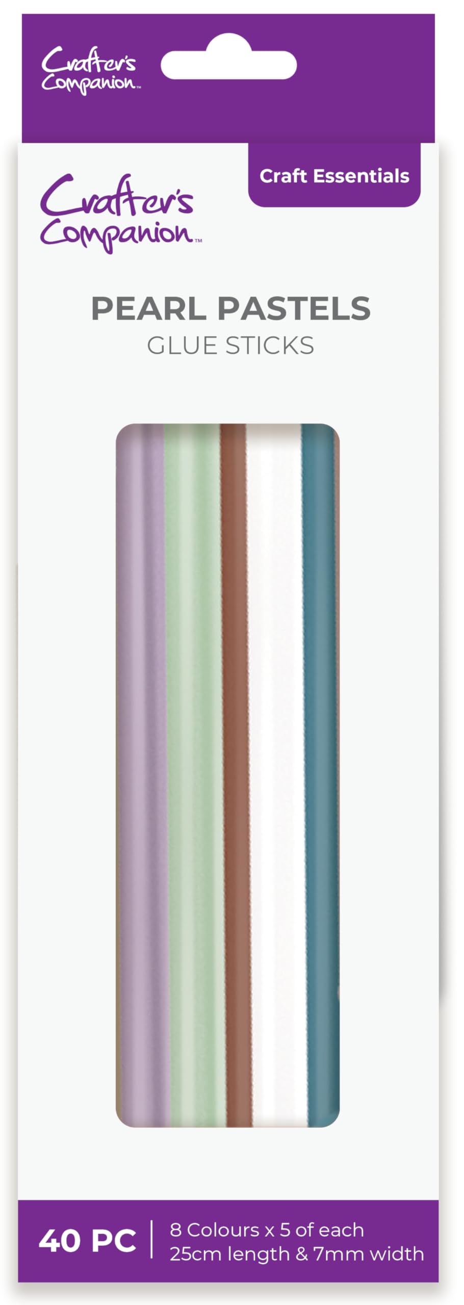 Crafter's Companion 7mm Glue Stick Pearl Pastels - Pack of 40-8 Colours Included