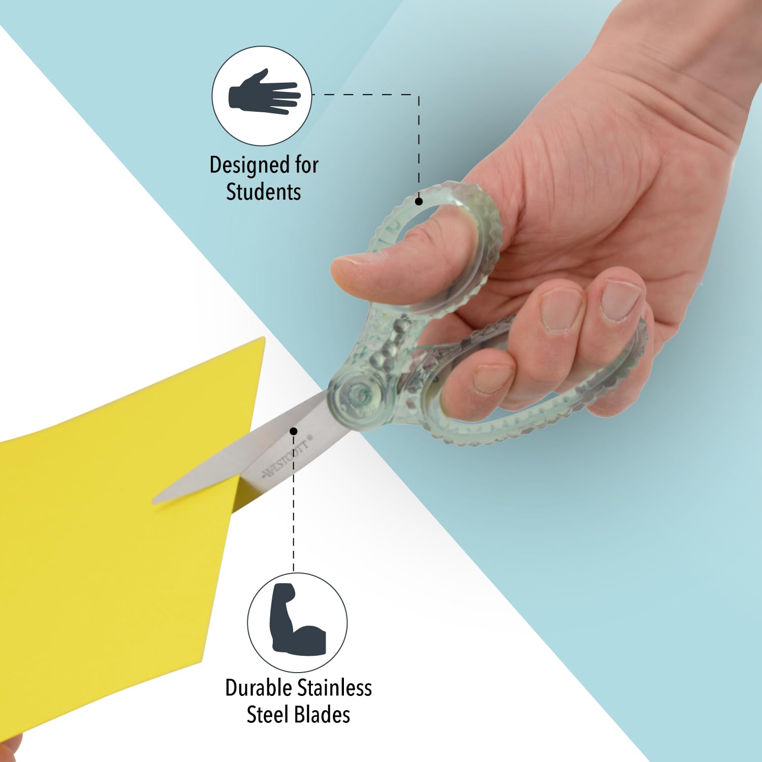 Westcott 17,8 cm große Gem Kristalldesign Schülerschere, für Kinder ab 12 Jahren, Schere für Schule, Handwerk, Zuhause, Heimwerker, Klassenzimmer, Grün