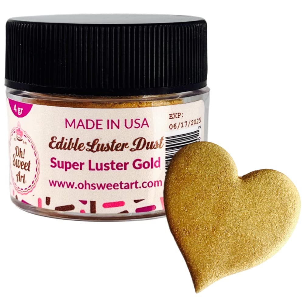 SUPER LUSTER GOLD METALLIC EDIBLE Luster Dust (4 grams each container) By Oh! Sweet Art Corp