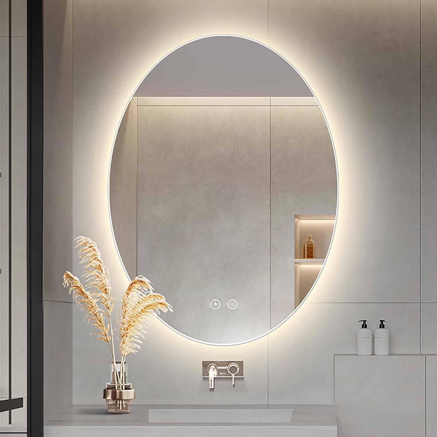 FGXHHS Fogless Dimmable 40"x30" Large LED Lighted Vanity with Lights Touch Switch 32"x24" Wall Mounted Oval Frameless Home Decor(Backlit,40 * 30inch)