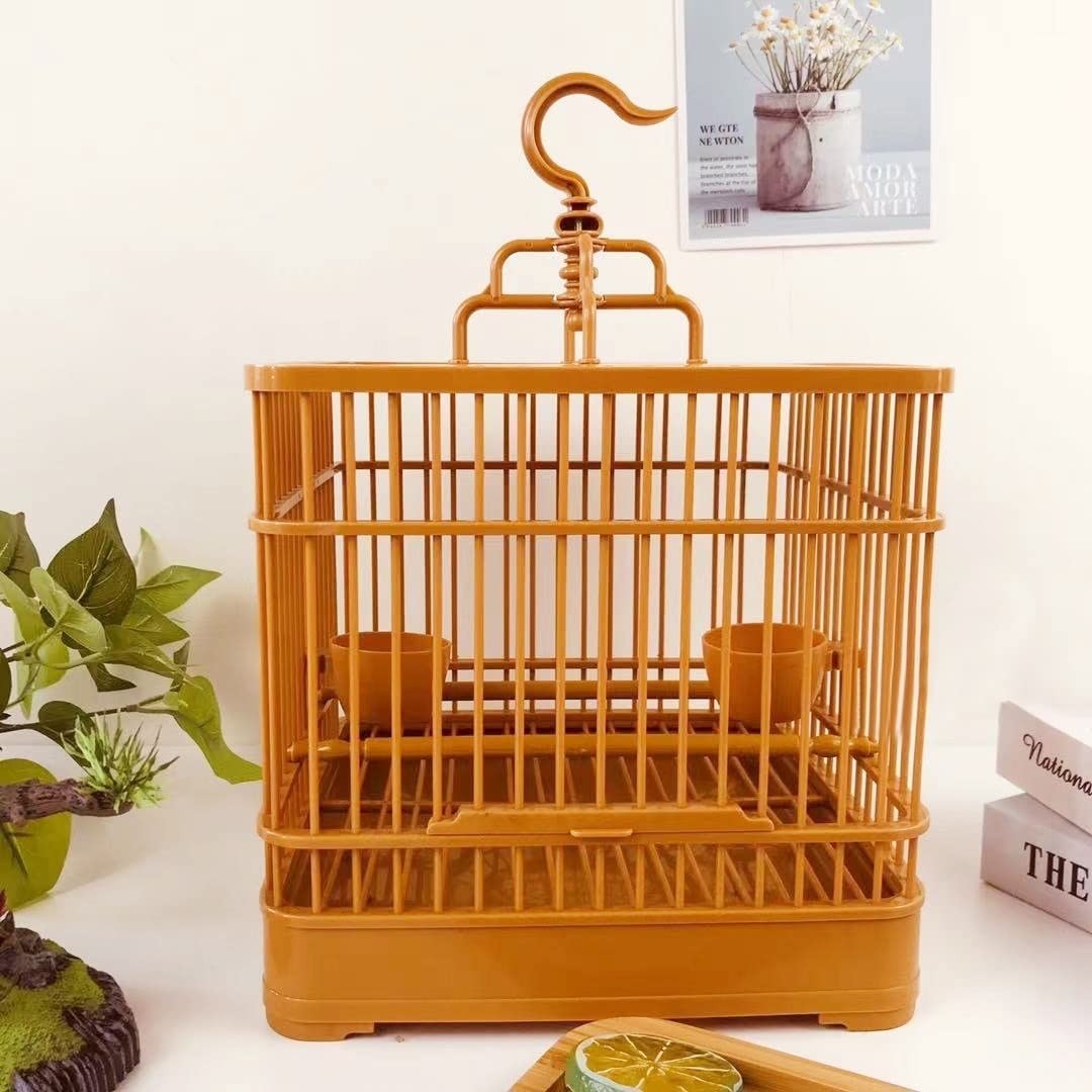 Casa degli Uccelli Gabbia per Uccelli Quadrata retrò, Gabbia per Uccelli in plastica Traspirante con mangiatoia per Uccelli, Gabbia per Uccelli da Volo Portatile Staccabile da Viaggio Spazioso