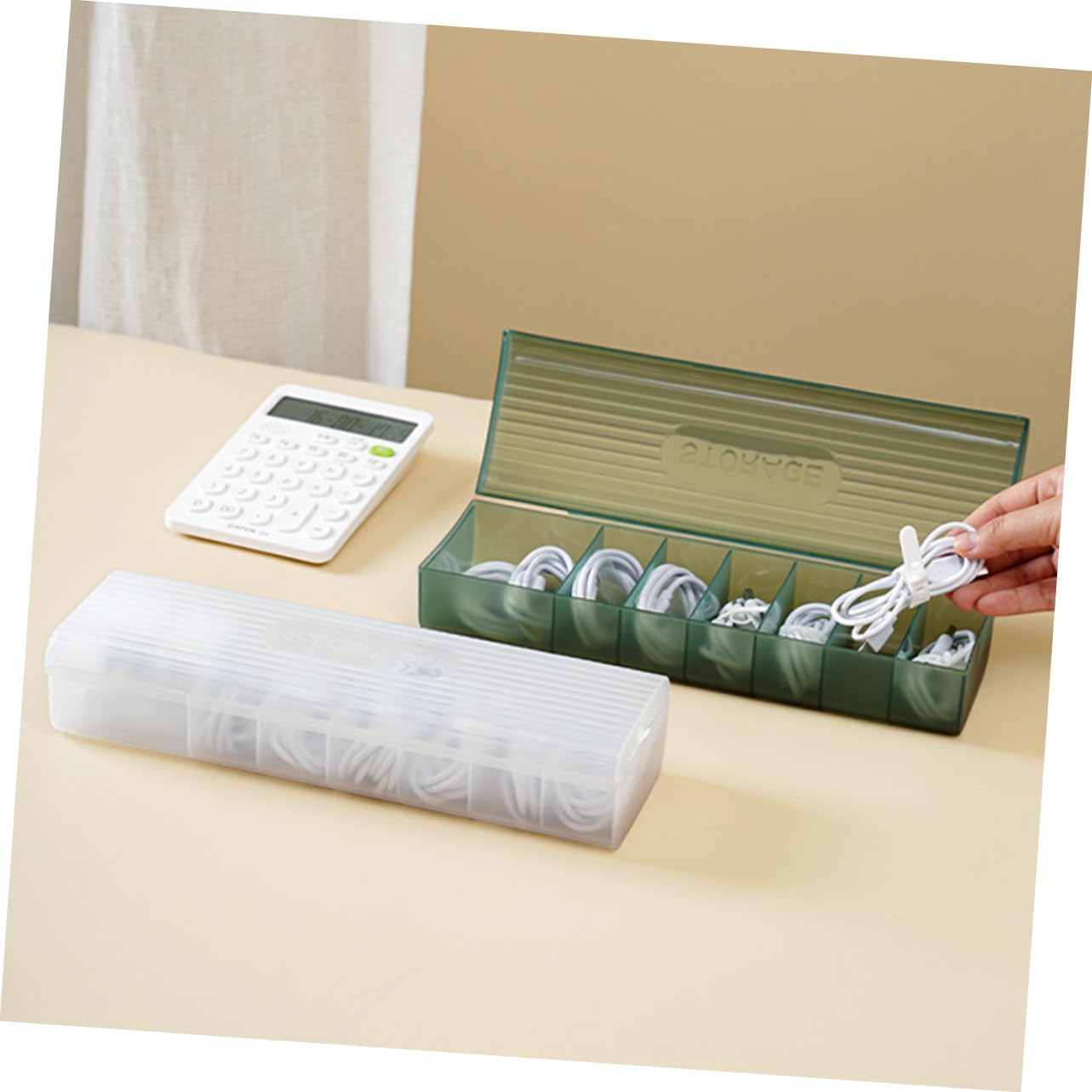 Caja Organizadora de Cables de PP Estructura Compartimentada Segura y Conveniente de 2 Piezas para Almacenamiento Hogar y Sala de Estar