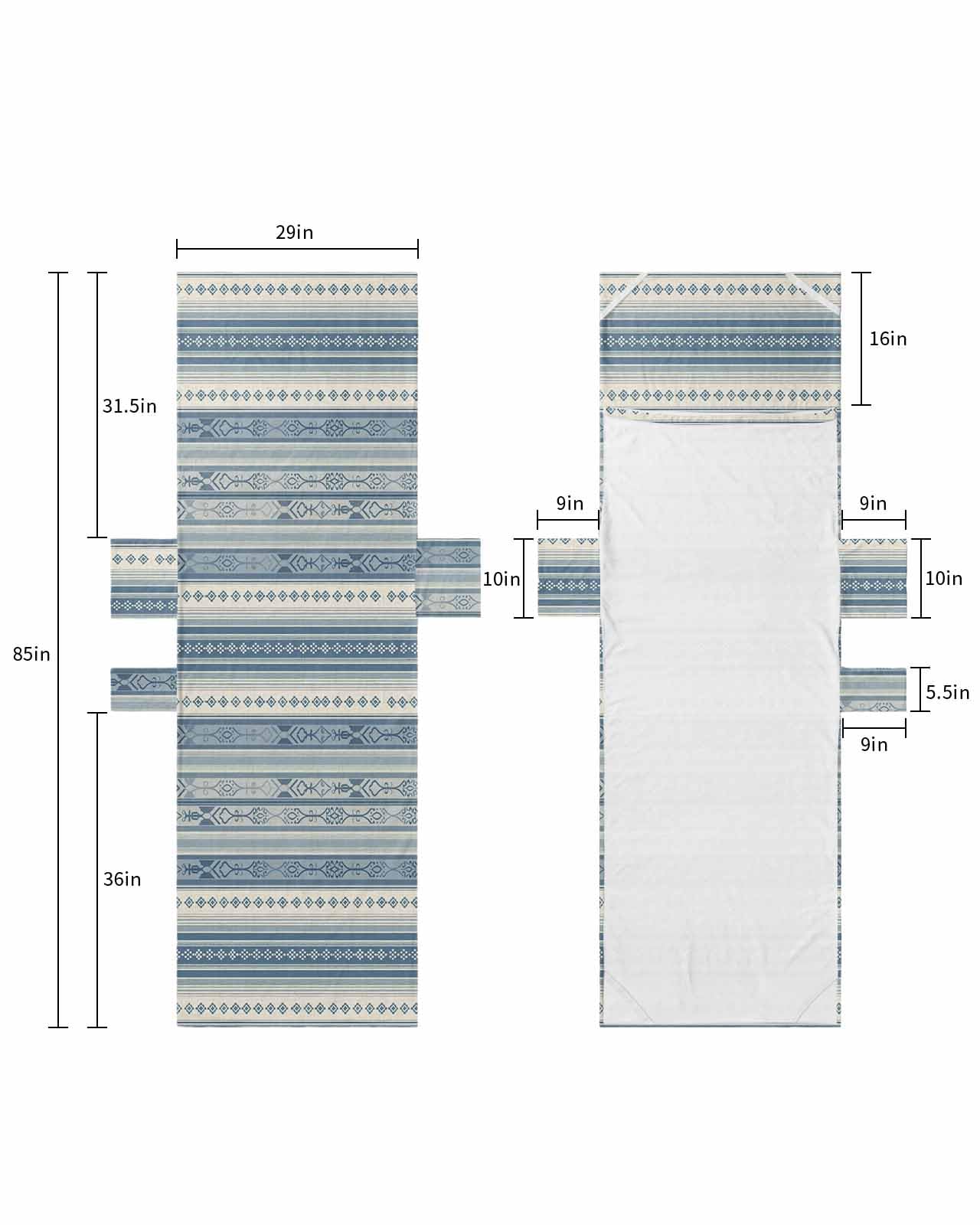 Blue Geometric Beach Lounge Chair Towel Cover, Soft Chaise Lounge Towel with Side Pockets Patio Pool Chairs Cover for Beach/Pool Sunbathing 29x85 Modern Abstract Art Vintage Boho