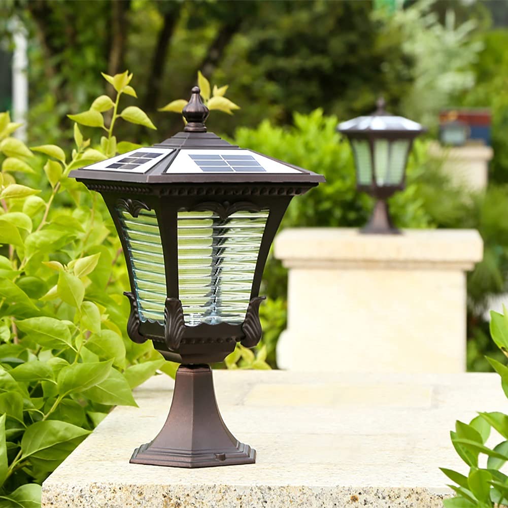 Światła słupkowe na zewnątrz, lampy ogrodowe, oświetlenie tarasu LED, solarne światła słupkowe na zewnątrz, lampa ogrodowa, ciepła biała lampa słupkowa, IP65, wodoodporna, nowoczesna latarnia słupkowa, do tarasu, ogrodzenia, willi, filar bramy
