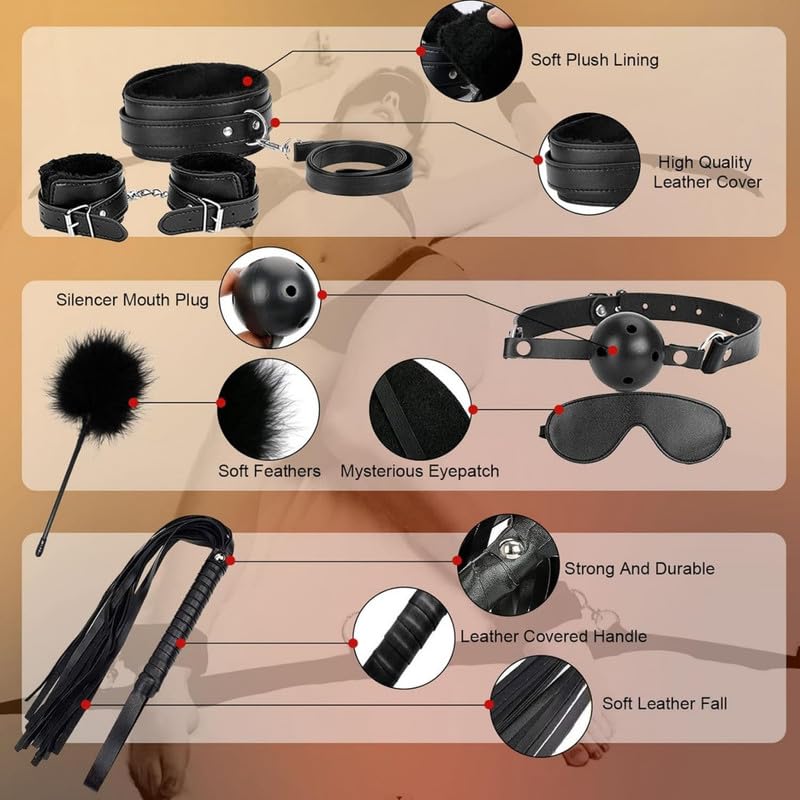 Kit en Cuir De 10 PièCes, Ceinture d'exercice Multifonctionnelle Main Et Pied, Appareil D'Accessoire Sexuel, Remise en Forme Portable, Cadeau De Couple (Noir)