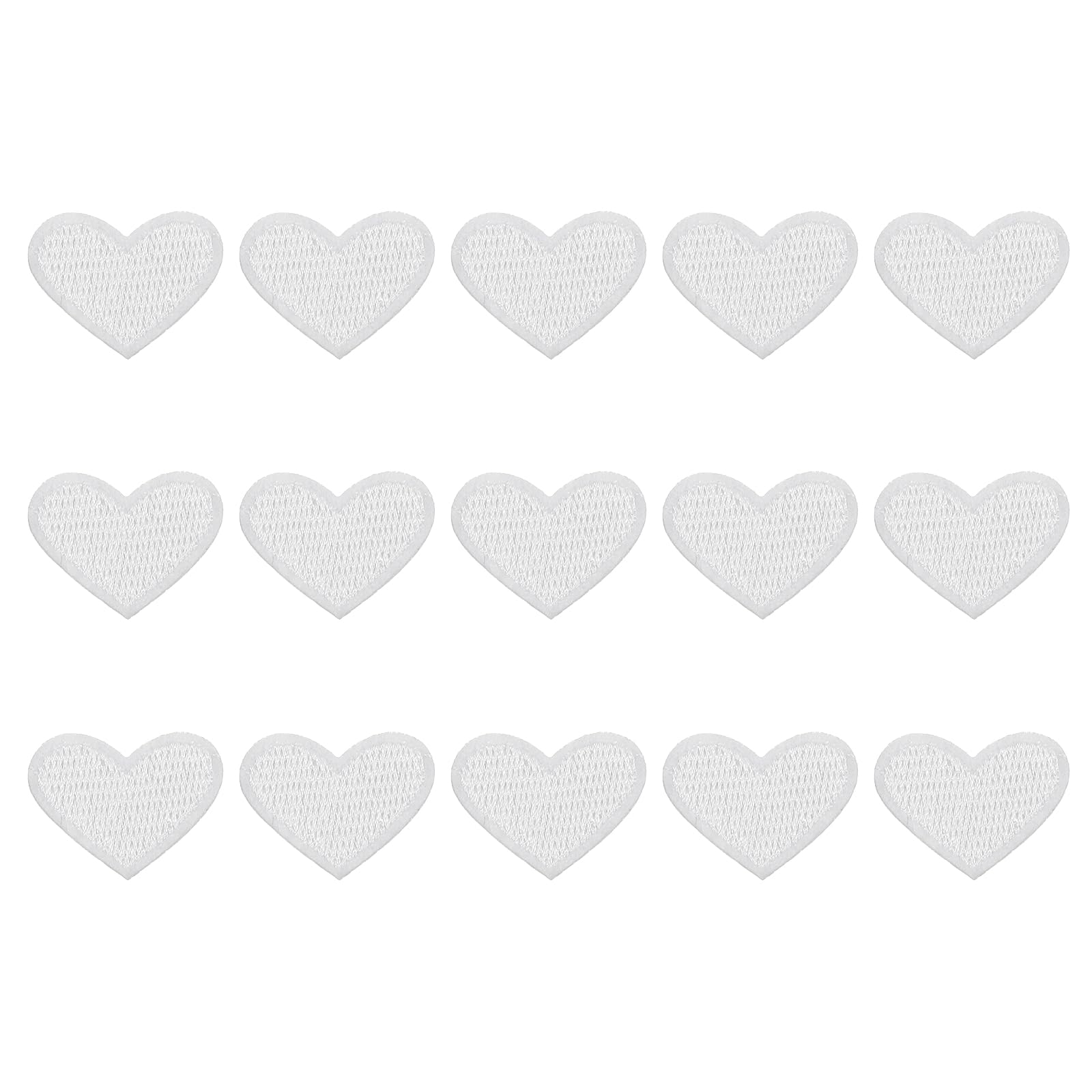 MECCANIXITY 15 parches bordados blancos con forma de corazón para coser para manualidades, ropa, reparación de bolsas, sombreros, decoración, 0.98 pulgadas
