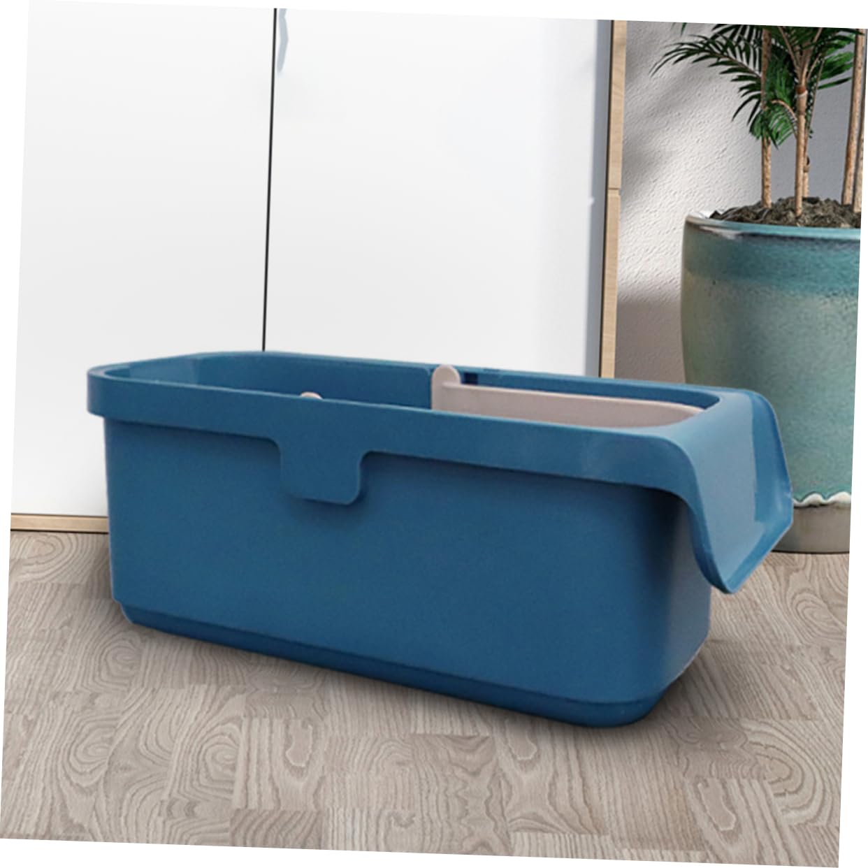 Cubo de Fregona Rectangular de Plástico Azul, Gran Capacidad y Asa