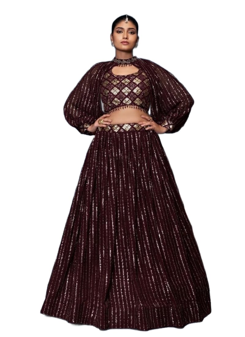 jihu culture Black Georgette Sequins Work Semi-Stitched Lehenga Choli Set For Women-picture-25