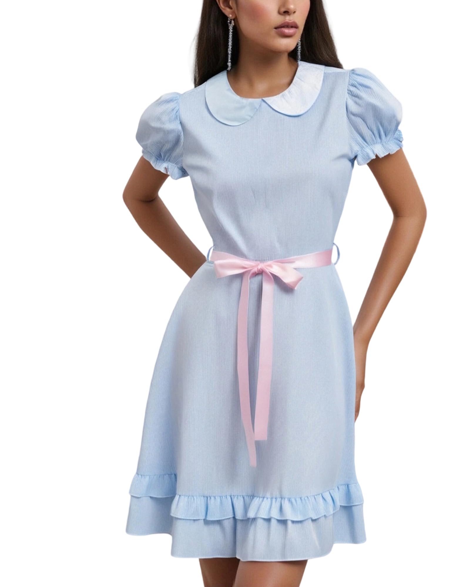 Feclmiyt Women Dorothy Costume Doll Collar Long Blue Gingham Dress Cosplay Costumes (D-01, M)