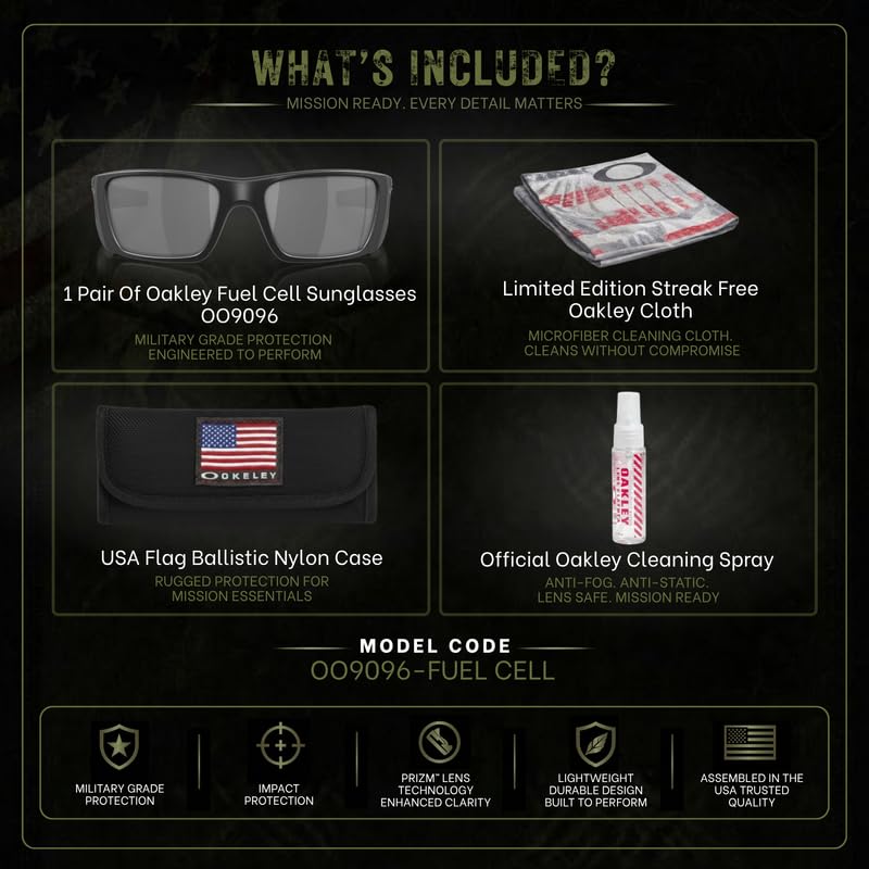 Image of Oakley Standard Issue SI FUEL CELL USA FLAG Collection Sunglasses With Kit | Military Grade Sunglasses With Official Oakley Lens Cleaning Kit