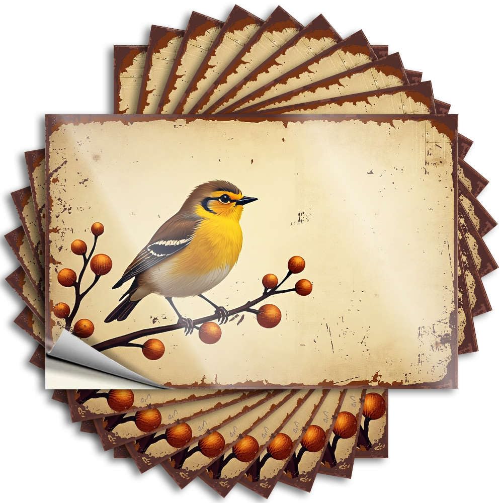 Cats, Funny Sticker Hard A Colorful Bird Perches On A Branch Adorned with Berries. | Travel Teens Stuff(8X12CM)