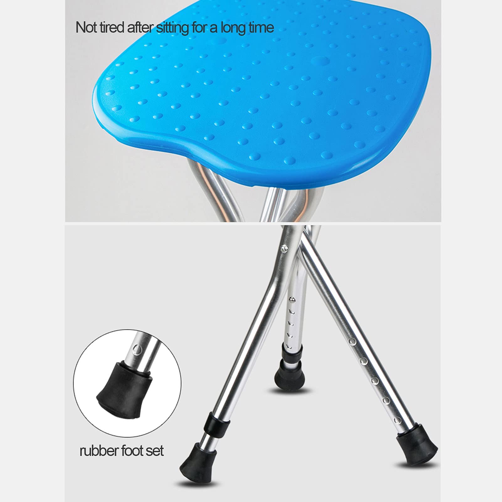Asiento de bastón, silla de caña de aluminio ajustable de altura con luz LED, taburete de muleta de masaje para ancianos, personas mayores y discapacitados, asas cómodas y base antideslizante (azul)