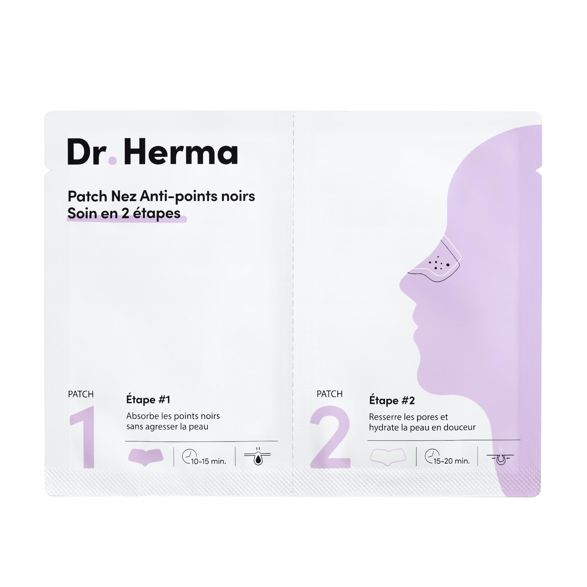 Dr Herma – Patch Nez Point Noir 2 étapes Format Nez – Purifie, Désincruste & Ressere les Pores – Patch Nasal Anti Imperfection Visage