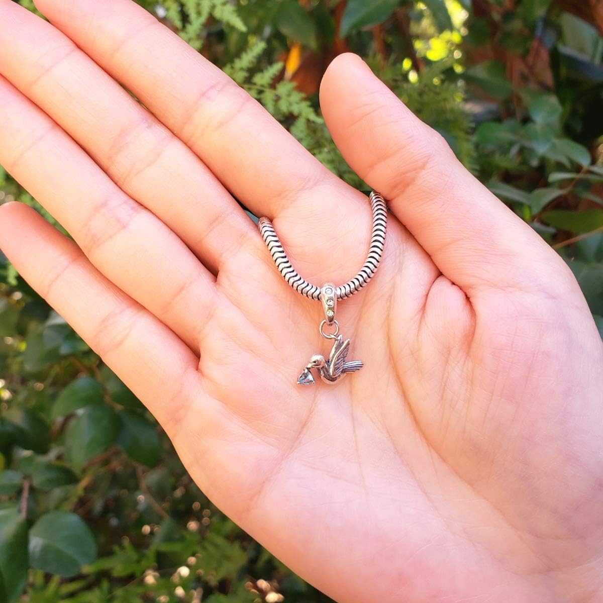 925 Sterling Silver Charm Love Bird March Birthstone Bead Created Blue Aquamarine Gemstone Compatible with Pandora All Other European Charm Bracelet Necklace EC319 : Clothing, Shoes & Jewelry