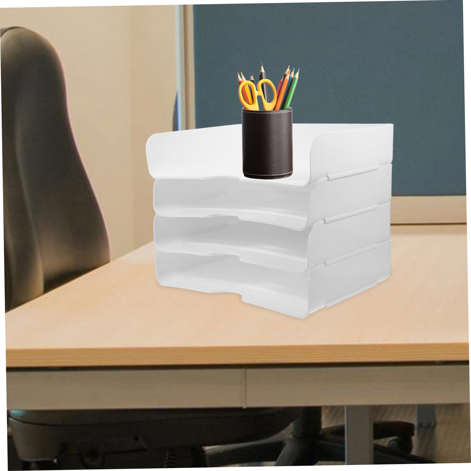 Portadocumenti da Scrivania Impilabile A4 in Pp 4 Pezzi | Bianco, per Archiviare Fogli e Fascicoli, Organizer Versatile per Uso Ufficio e Casa