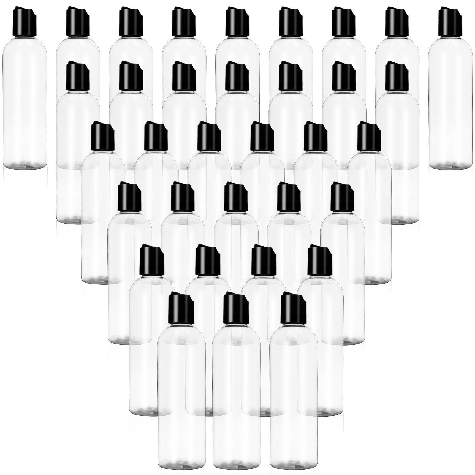 34 bottiglie da viaggio in plastica con tappo a disco, vuote, ricaricabili, da spremere, per shampoo, lozioni, creme, articoli da toeletta e sapone liquido per il corpo (trasparente, 226,8 g)