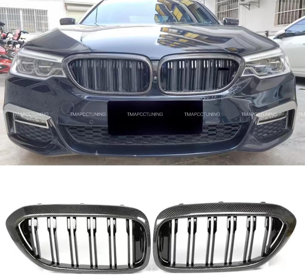 For BMW 5 Series G30 G31 530i 540i M550i xDrive & M5 2017-2020 Carbon Fiber Double Slat Kidney Grille Grill