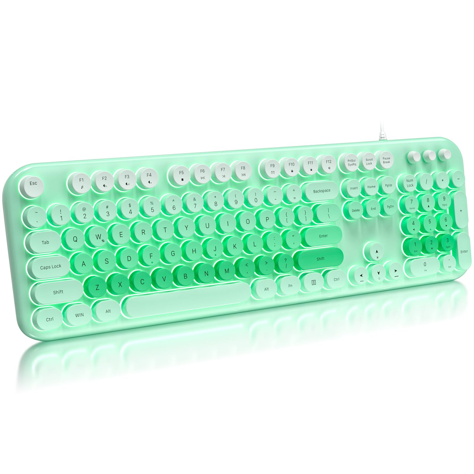 Wired Backlit Keyboard, Full Size USB Keyboard with Colorful Retro Keycaps, Numeric Keypad and Media Hotkey for Computer Desktop PC Laptop and Windows 7 8 10 11