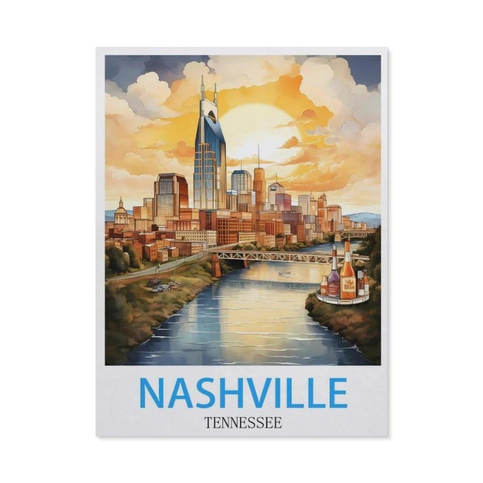 BEAYODKP 5D Diamond Painting Kits，Nashville Tennessee,DIY Rhinestone Embroidery Set Paint with Diamond Art by Number Kits Cross Stitch Home Wall Craft Decoration（40 x 50 cm/15.74 x 19.68 inches）-BW86