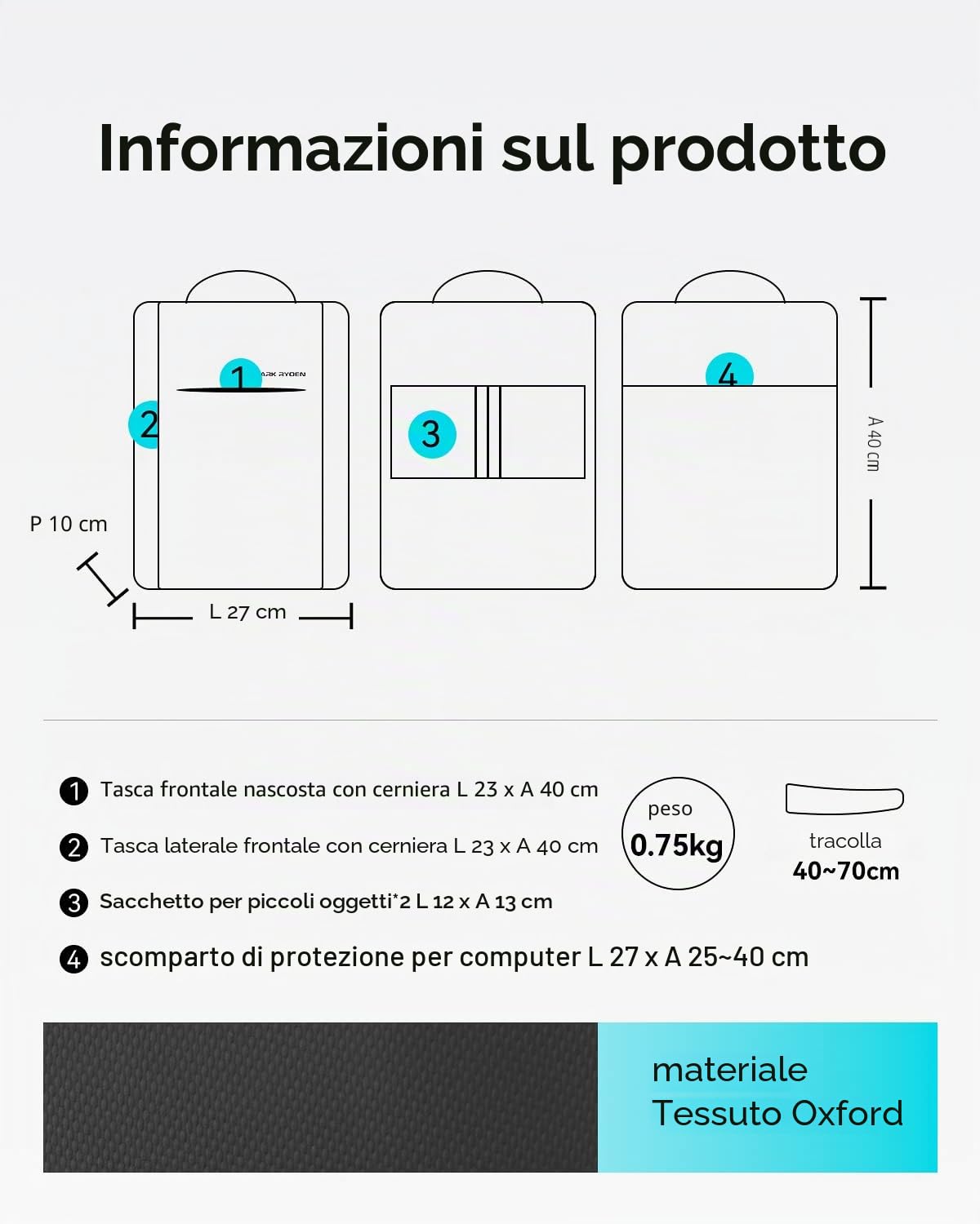 MARK RYDEN Zaino Sottile per Computer Portatile 15,6 Pollici, da Viaggio D'affari, Lavoro Idrorepellente, Scuola Leggero per Uomo - 3 Tasche