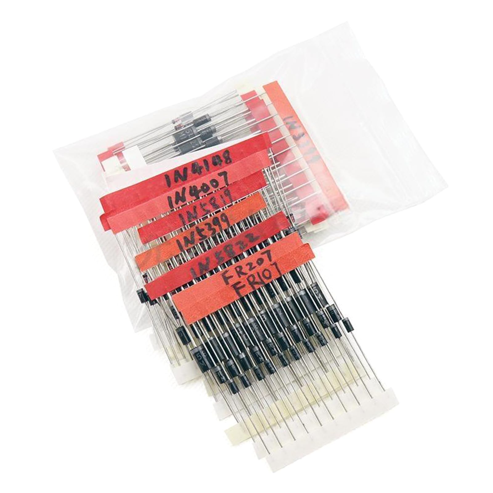 Pack of 100pcs Straight Pin Diodes 1N4148 1N4007 1N5408 1N5819 1N5399 1N5822 FR107 FR207 for Circuit Repair Circuit Accessories — view 5