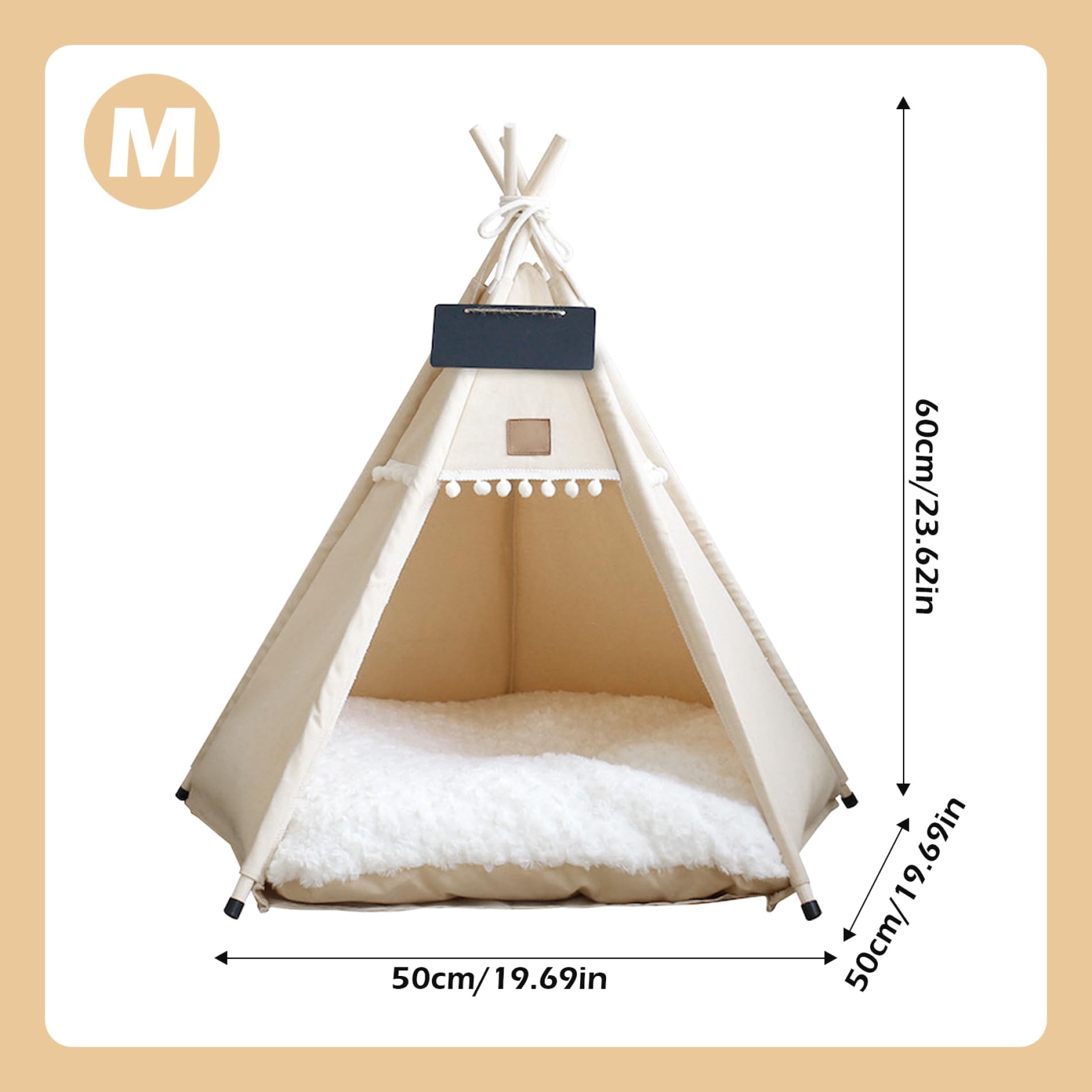 Tende per cani e gatti Teepee portatili per animali domestici con cuscino e piccola lavagna Cuccia per cani da interno lavabile alta 24 pollici per animali domestici di peso inferiore a 7 kg, Gartend