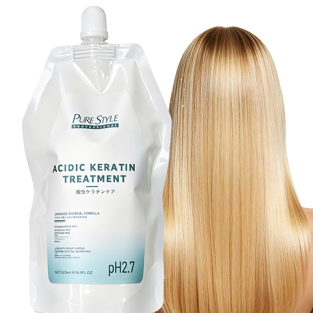 PureStyle Acidic Keratin Bond Treatment | Ammonia-Free & Sulfate-Free Professional Salon Hair Repair for Damaged Dry Frizzy Hair | Natural Straightening Smoothing Heat Treatment with Japanese Formula
