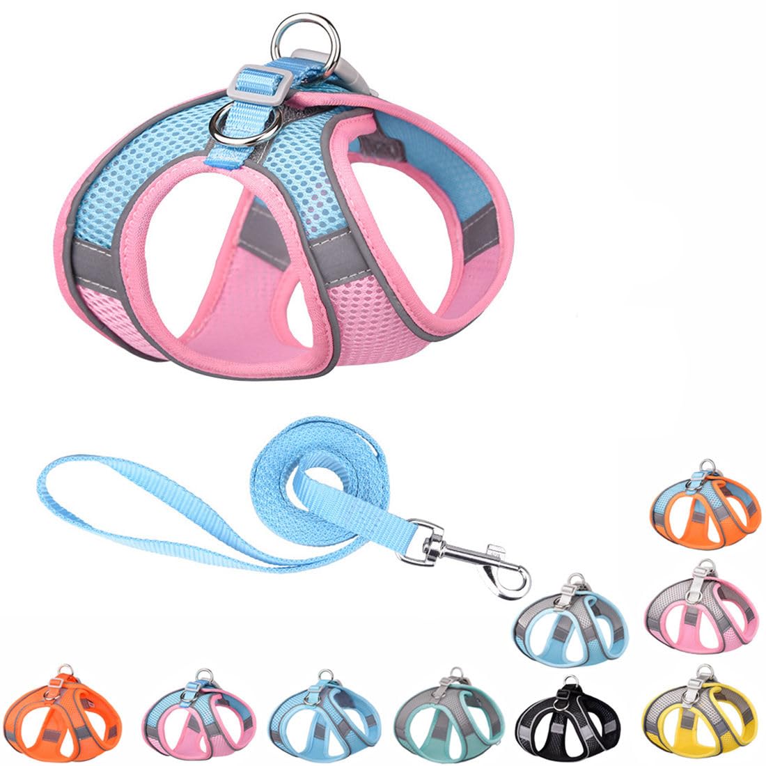 XXS Dog Harness and Leash Set, No-Pull Puppy Harness for Easy Walk, Breathable Reflective Cats Vest for XXS Xs Small Medium Breed Pet Dogs, Pink-B