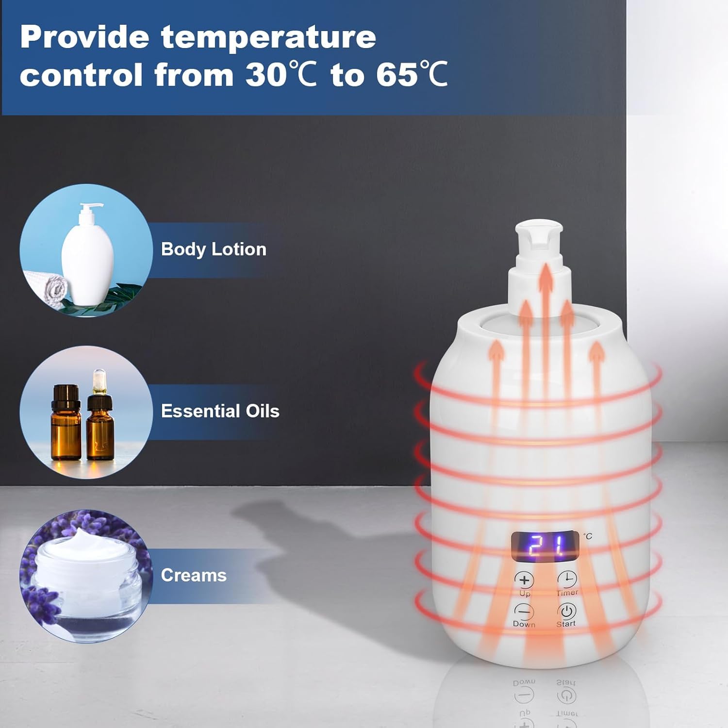 Massageöl Wärmer Gerät, Led-Anzeige Touch-Steuerung Massageöl-Flaschenwärmer, Temperatureinstellung ätherisches ÖL-Heizgerät, mit Zwei Ölflaschenspender, für Lotionen, Öle, Cremes etc, 110–240v (EU)