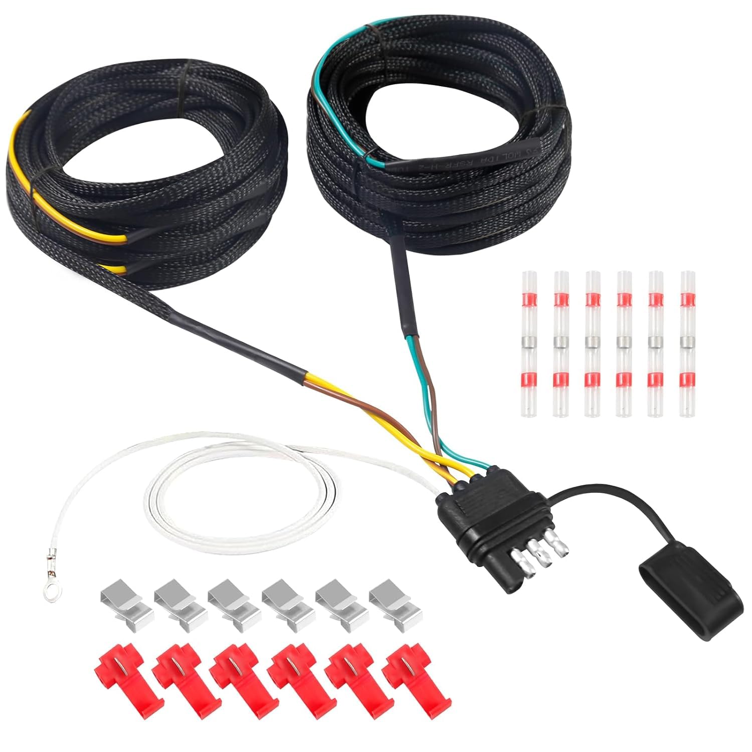 Aufind 30FT 4 Pin 5 Wire Trailer Wiring Harness, Wishbond Trailer Light Kit With Connector Plug for Tail, Brake and Turn Signals