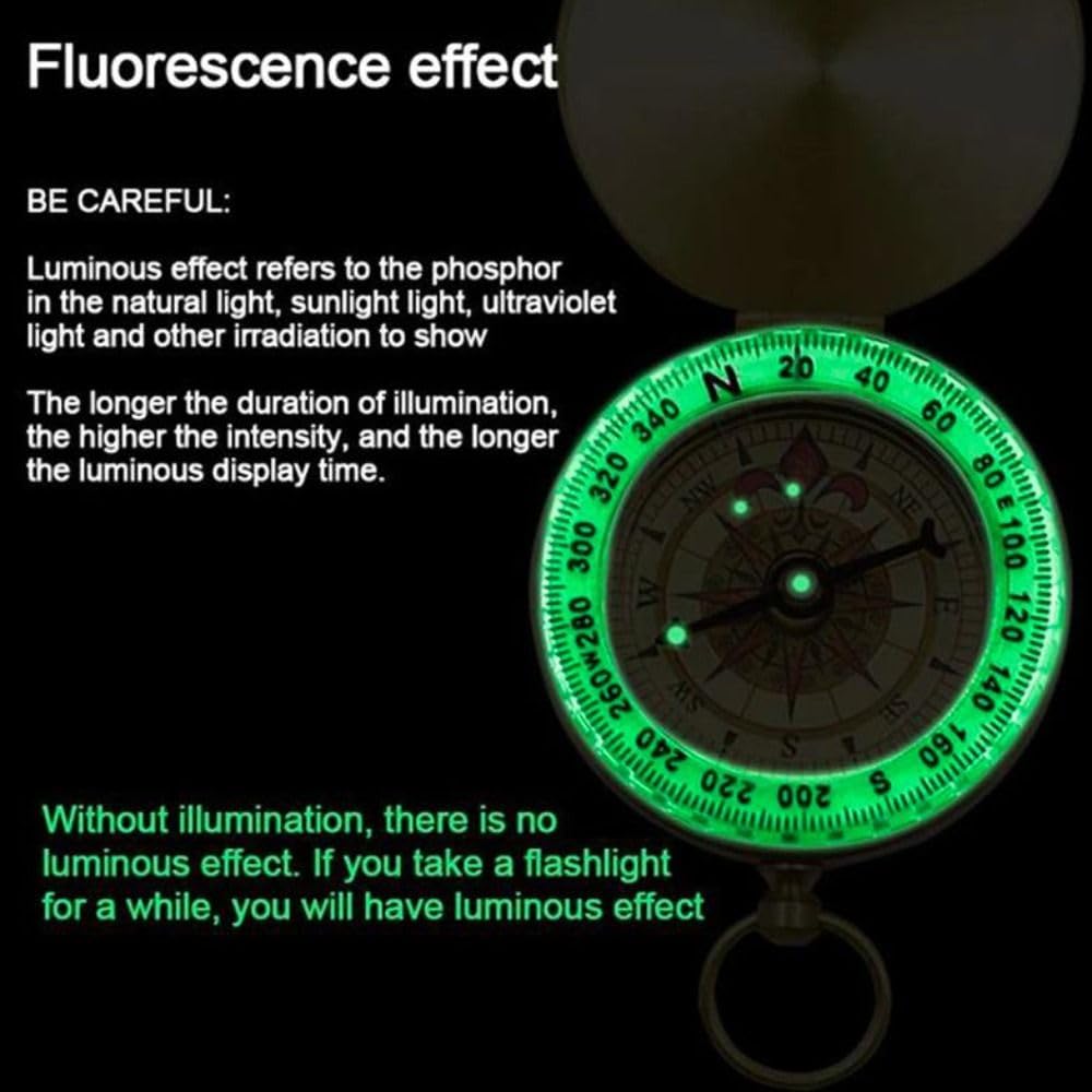Brújula para navegación, reloj de bolsillo luminoso portátil, ideal para deportes al aire libre, camping, senderismo, viajes, buscador de dirección preciso, construcción de latón duradero