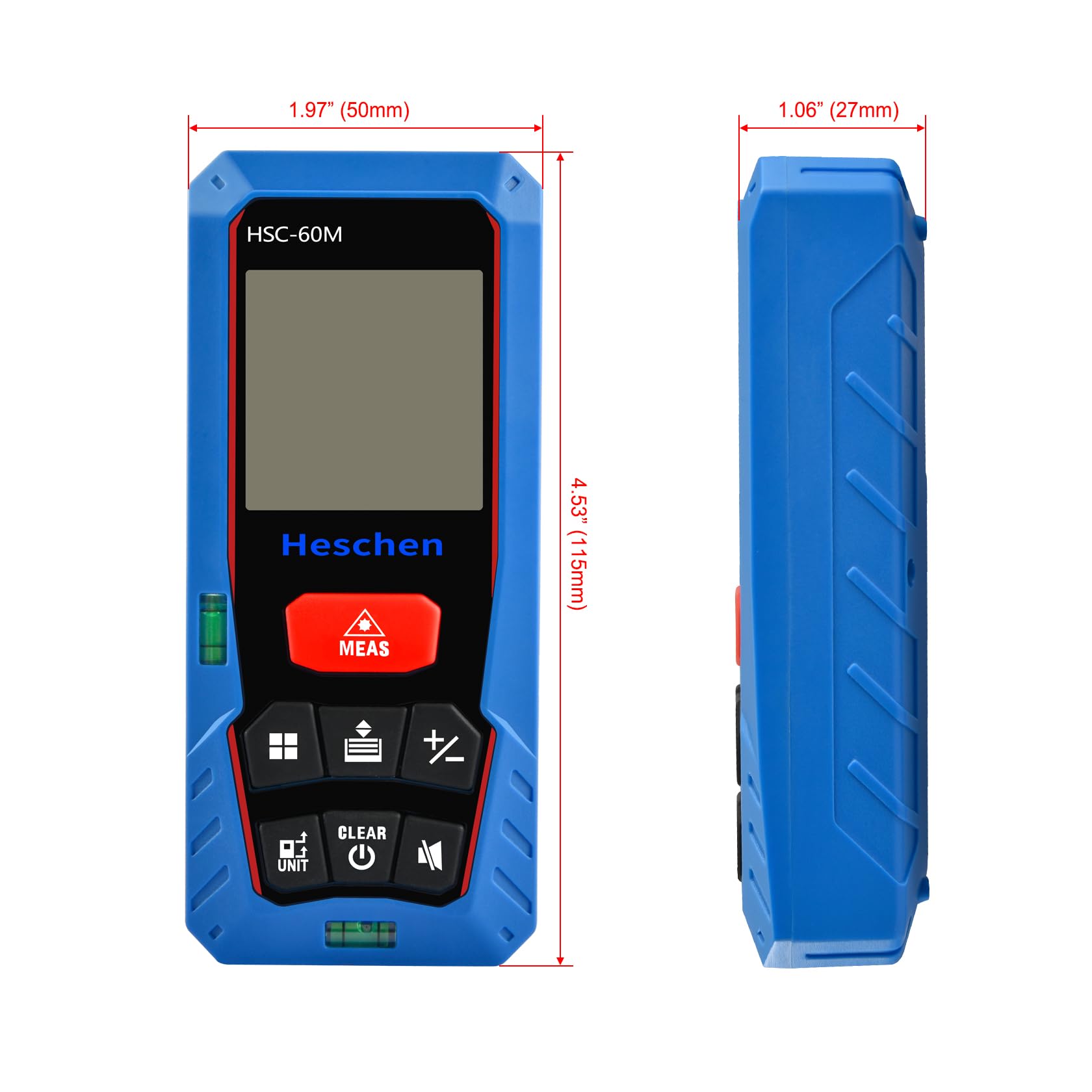 Heschen Laser Distance Meter,with 2 Bubble Levels, Portable Laser Rangefinder Digital Distance Meter - Image 2