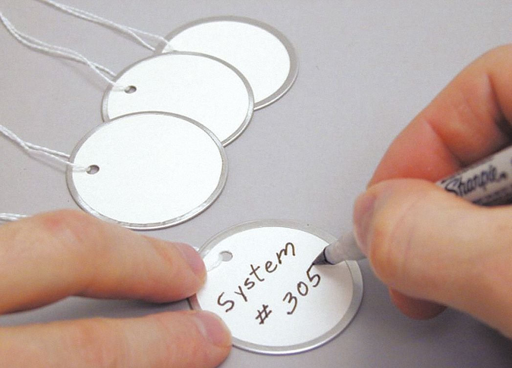 Electromark Blank Tag, White/Silver, Height: 2-1/4" x Width: 2-1/4", 50 PK - 3VCV6