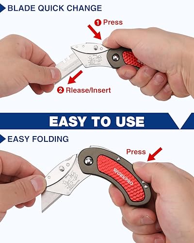 Miniatura 3 de WORKPRO Juego de cuchillos plegables de cambio rápido, mecanismo de bloqueo trasero de 3 piezas con 10 cuchillas adicionales