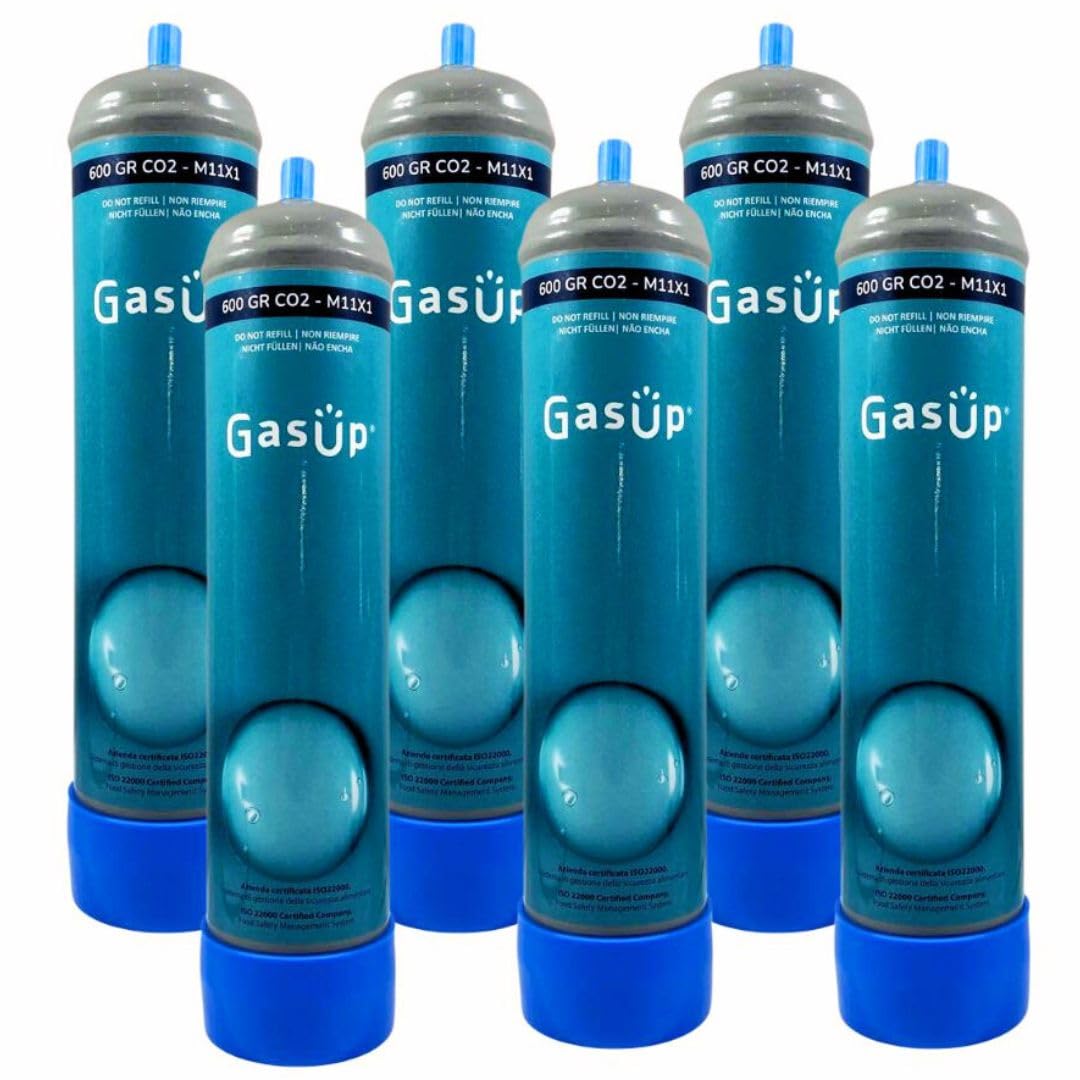 6 bouteilles Co2 600 g jetables de rechange pour refroidisseurs à gaz d'eau (raccord standard 11 mm pas de 1 mm).