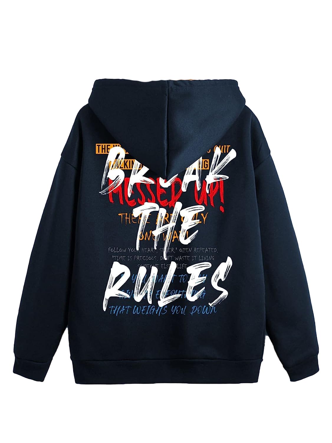 THALASI Cotton Fleece Hooded Hoodie Sweatshirt for Men Full Sleeves  Aesthetic Back Graphic Printed Jumper Navy Winter Wear Sweatshirt for Men