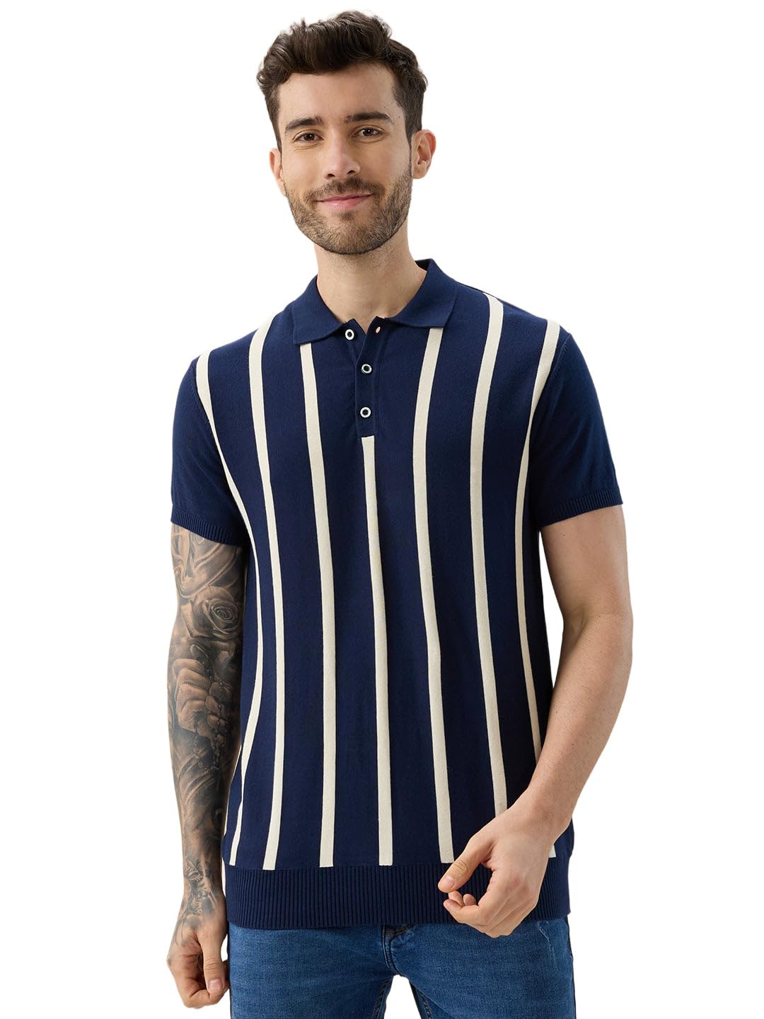 status quo Men's Striped Polo Collar Half Sleeve Regular Fit Knit Sweater-picture-35