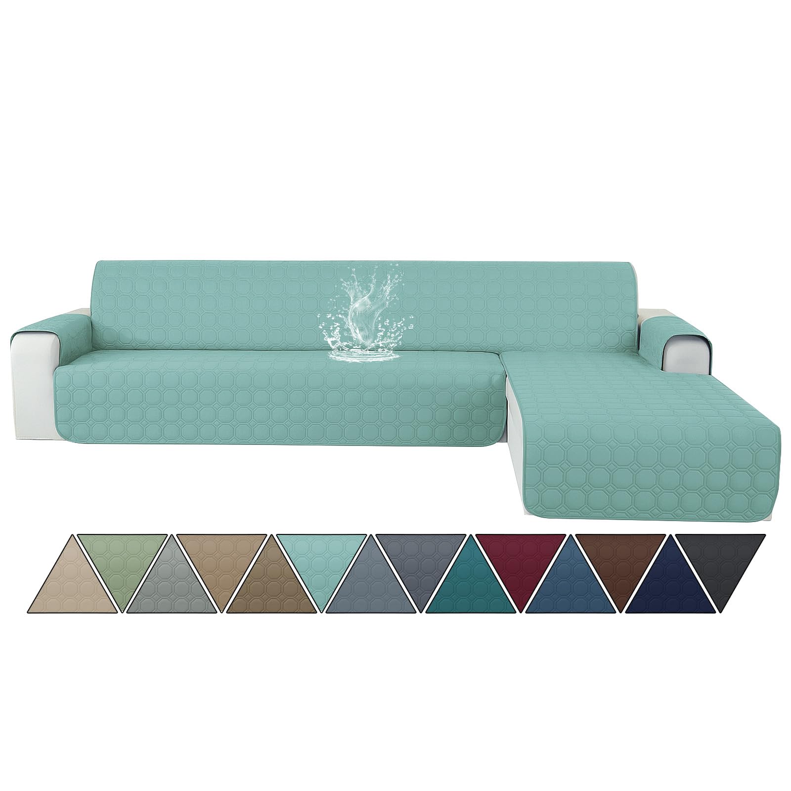 Ystyle Copridivano Impermeabile con Penisola 4 Posti (L 280 CM), Copridivano Angolare Destra/Sinistra Universale Reversibile, Copridivano Chaise longue Antigraffio Antimacchia, Blu Acqua Chiara
